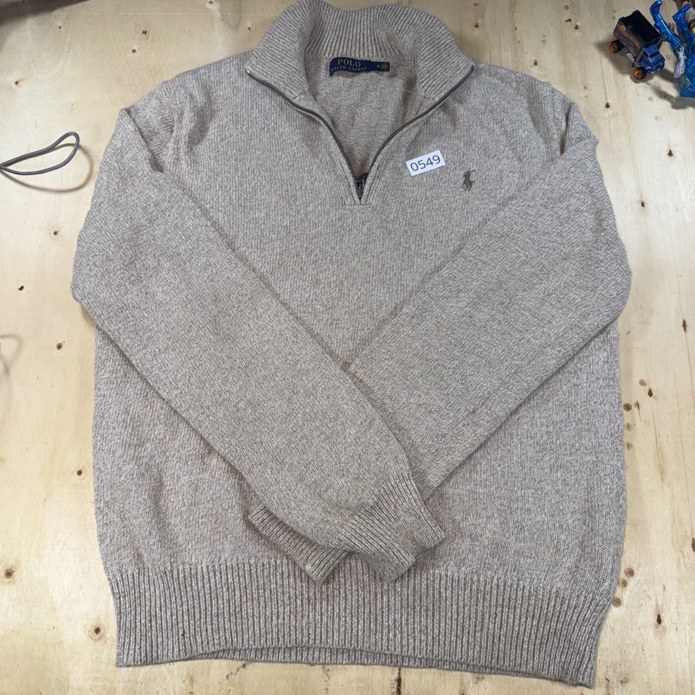 Polo Ralph Lauren Mens M Oatmeal Quarter Zip Pullover Sweater Pony Logo